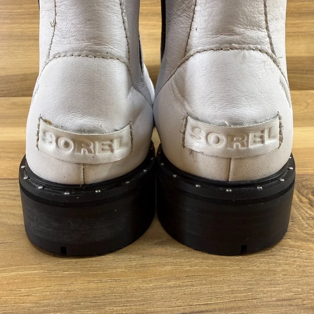 Sorel‎ Lennox Lug Sole Chelsea Boots 9.5 White Leather Pull On Casual Waterproof
